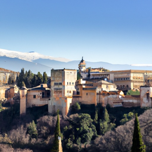 Panorámica de la Alhambra de Granada desde el Albaizyn un dia soleado realistic photo of, award winning photograph, 50mm by Diego Rivera Photography: Street. Subject: Architecture.