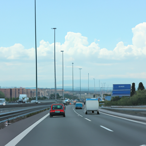 Imagen realista de conducción por autopista en españa. realistic photo of, award winning photograph, 50mm