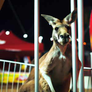 Fotografía realista del canguro loco en una feria española.